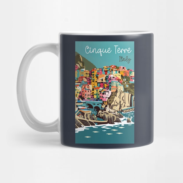 A Vintage Travel Art of Cinque Terre - Italy by goodoldvintage